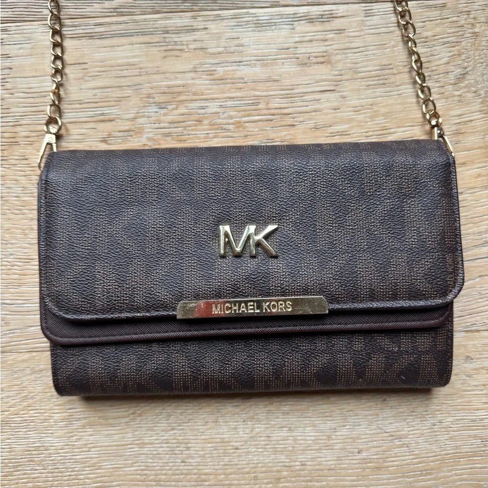 MK Michael Kors log signature Brown Crossbody Bag wallet on chain price firm!